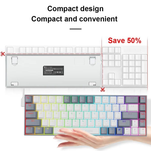 Compact RGB Mechanical Keyboard 68-Key - Multilingual Red Switch Gaming Keypad - Image 6