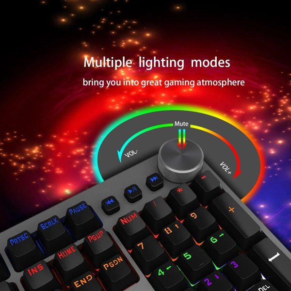 104-Key Wired Mechanical Gaming Keyboard with Multifunctional Knobs and Mixed Backlight - Image 3