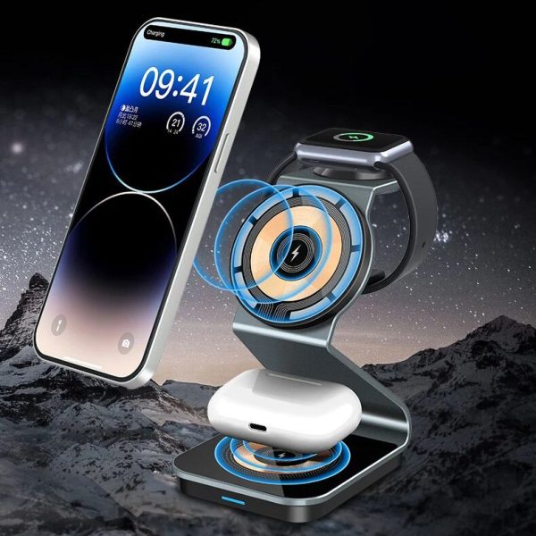 15W 3-in-1 Magnetic Wireless Charger Stand for iPhone, Apple Watch & AirPod - Image 2