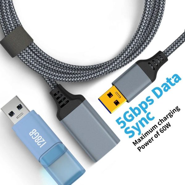 Nylon Braided USB 3.0 Extension Cable - High-Speed Data Transfer for Computers, Cameras, Printers, and More - Image 3