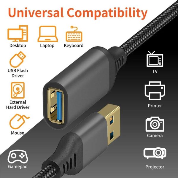 Nylon Braided USB 3.0 Extension Cable - High-Speed Data Transfer for Computers, Cameras, Printers, and More - Image 4