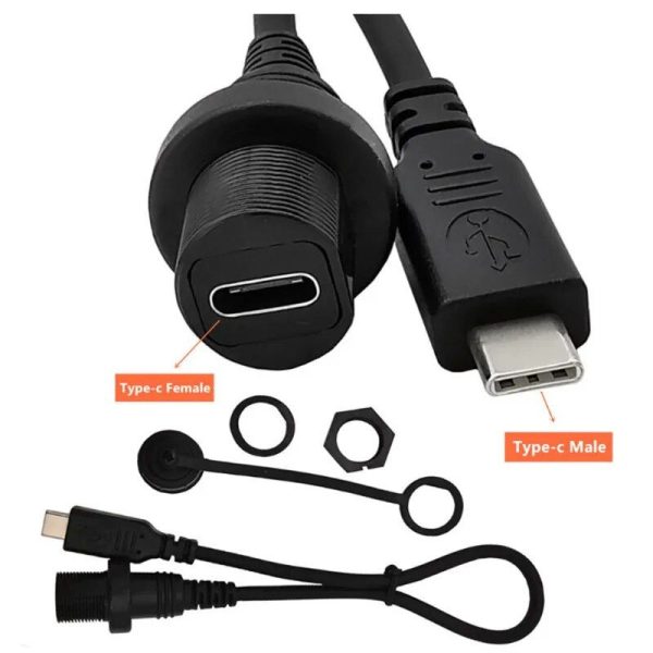 Waterproof Type-C USB Extension Cord - Panel Mount Connector 30cm - Image 2