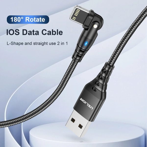 180° Rotating 3A USB-Lightning Cable with LED Indicator for Fast Charging and Data Transfer - Image 3