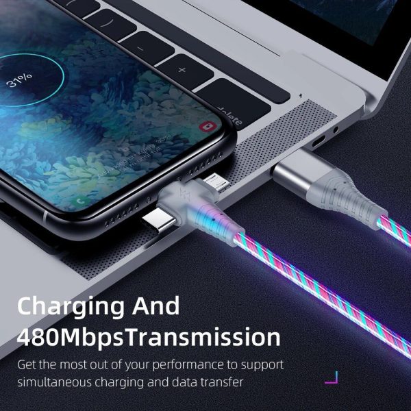 3-in-1 Luminous LED Flow USB Cable - Compatible with iPhone & Huawei Xiaomi (2m/1m) - Image 4