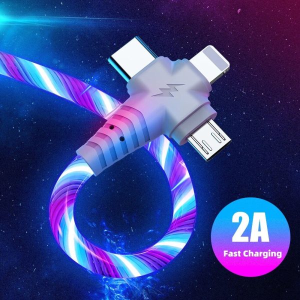 3-in-1 Luminous LED Flow USB Cable - Compatible with iPhone & Huawei Xiaomi (2m/1m) - Image 2