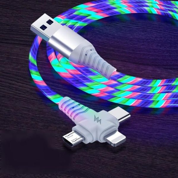 3-in-1 Luminous LED Flow USB Cable - Compatible with iPhone & Huawei Xiaomi (2m/1m)