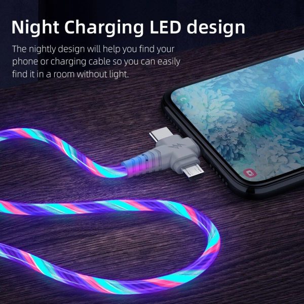 3-in-1 Luminous LED Flow USB Cable - Compatible with iPhone & Huawei Xiaomi (2m/1m) - Image 6