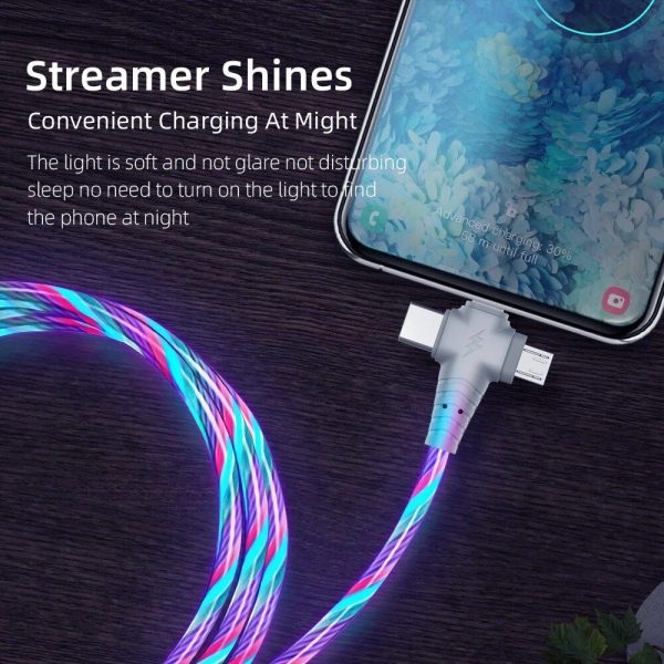 3-in-1 Luminous LED Flow USB Cable - Compatible with iPhone & Huawei Xiaomi (2m/1m) - Image 5