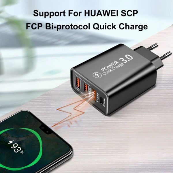 USB C Charger 60W Fast Charge Charger 4Ports PD TypeC Quick Charge3.0 Wall Power Adapter for iphone Xiaomi Samsung Phone Charger - Image 3