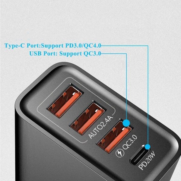 USB C Charger 60W Fast Charge Charger 4Ports PD TypeC Quick Charge3.0 Wall Power Adapter for iphone Xiaomi Samsung Phone Charger - Image 4