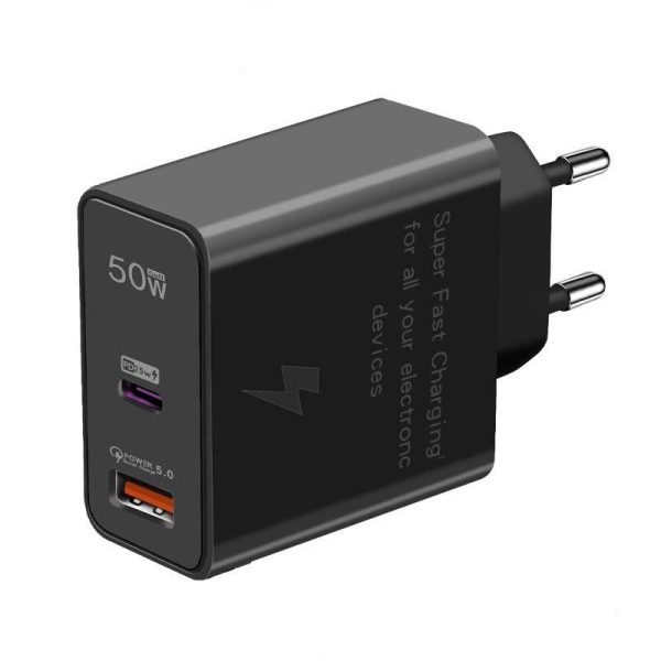 50W Dual-Port PD & QC3.0 LED Fast USB Charger for Smartphones