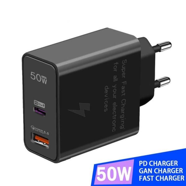 50W Dual-Port PD & QC3.0 LED Fast USB Charger for Smartphones - Image 2