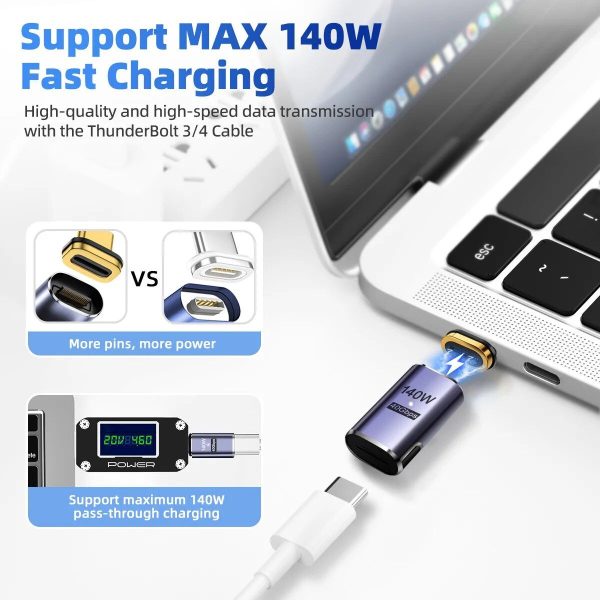 High-Speed 140W Thunderbolt 3 Magnetic USB-C Cable | 8K Video & Fast Charge Adapter - Image 3